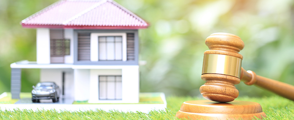 Model house with auctioneers gavel