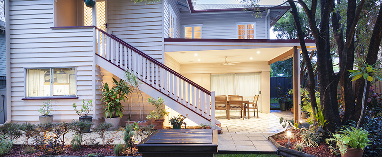 House at dusk with stairs