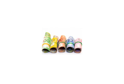A selection of rolled up Australian bank notes