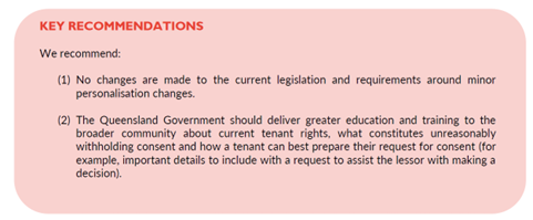 Key recommendations in response to the Stage 2 Rental Law Reform Options Paper 2