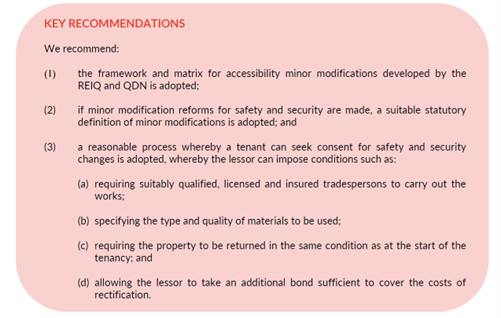 Key recommendations in response to the Stage 2 Rental Law Reform Options Paper