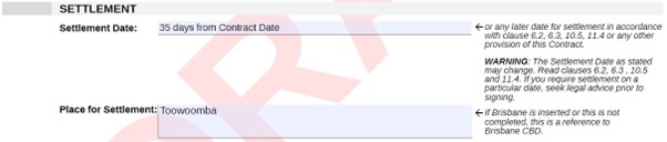 Place for Settlement section REIQ Contract