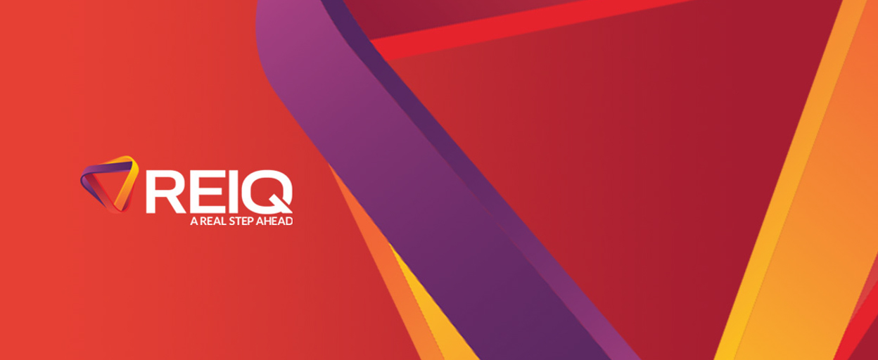 REIQ logo with red gradient background and large penrose 