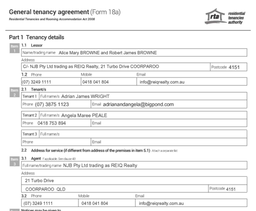 General tenancy agreement (Form 18a)